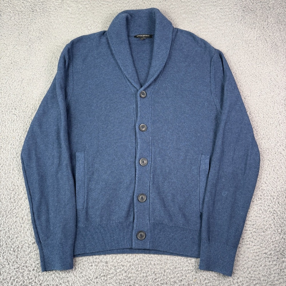 Banana Republic Sweater Mens M Blue Ottoman Shawl Collar Cardigan Grandpa